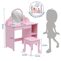 Garvee Kids Vanity con specchio illuminato 2 in 1, toletta e sgabello per bambine dai 3 ai 9 anni, camera da letto, sala giochi, bianco