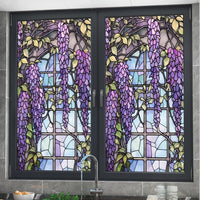Pellicola per vetri colorati Garvee, motivo floreale, con blocco UV, isolamento termico, adesivi statici viola per decorazioni in vetro per finestre, 45x100 cm