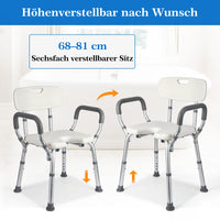 Sedia da doccia Garvee con braccioli e schienale – Sedile da doccia regolabile in altezza per anziani (fino a 158 kg), ausilio per la doccia antiscivolo, leggero e stabile – Bianco, montaggio rapido