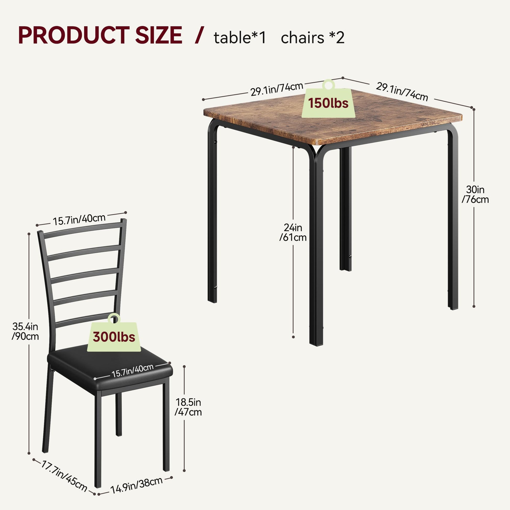 Set da pranzo Garvee da 3 pezzi per 2 persone con sedie imbottite, MDF e metallo, salvaspazio per cucina e ufficio, design moderno, robusto, nero