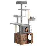 Garvee Tiragraffi Gatto 2 in 1 con Rifugio Lettiera, Legno Moderno Marrone Rustico, Uso Interno Salvaspazio Comodo - Marrone rustico