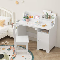 Scrivania per bambini Garvee White con sedia, in legno, contenitore ed ergonomica per camerette, 3-8 anni, bianca