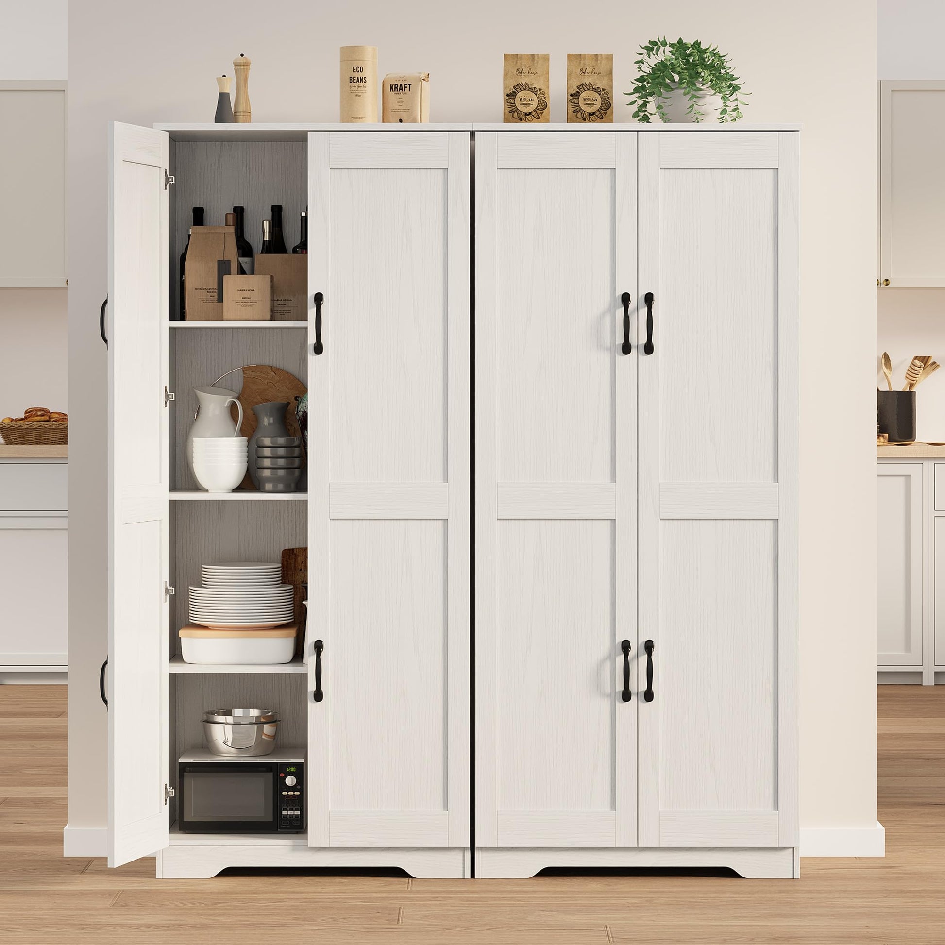Mobile dispensa alto Garvee da 60" con 2 ante, ripiani regolabili, bianco, versatile per cucina e bagno
