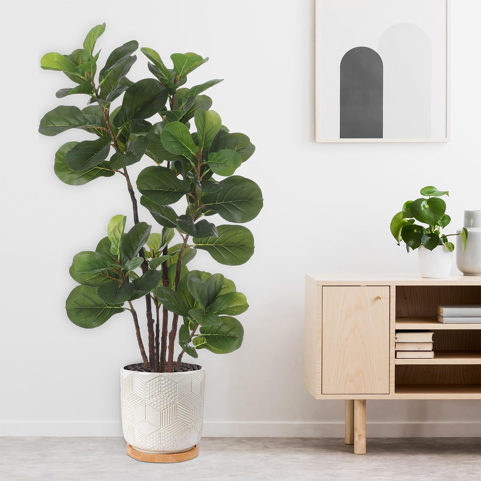 Albero di fico artificiale Garvee a foglia di violino, 4,9 piedi, con 102 foglie, per decorazioni per la casa e l'ufficio, verde, resistente alle intemperie