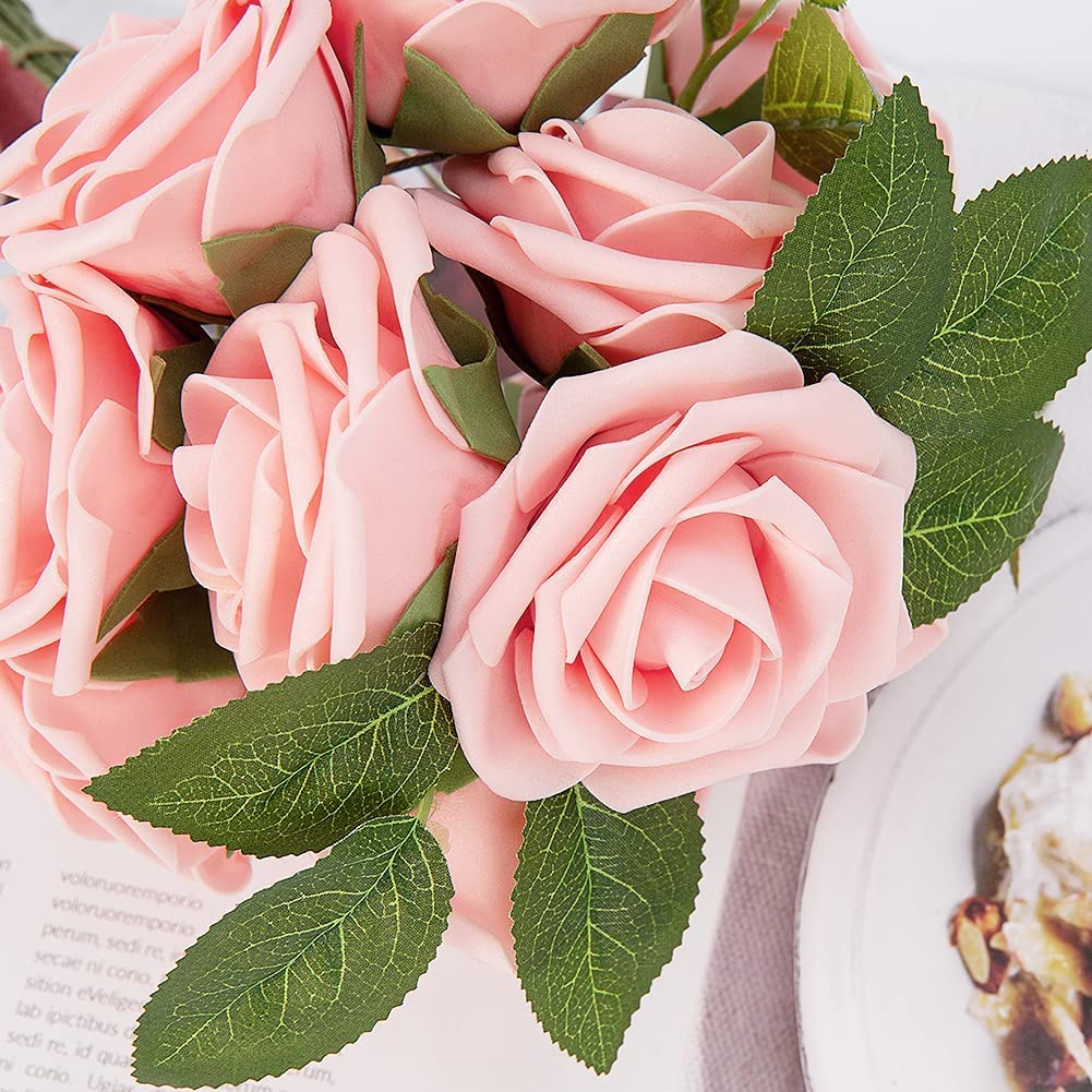 Rose artificiali Garvee, set da 25 pezzi, fiori di schiuma, rosa, per decorazioni fai da te, colori vivaci, resistenti, versatili