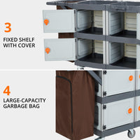 Carrello per la pulizia Garvee con 4 armadietti, 3 ripiani e grande sacco in vinile per hotel, ufficio e ospedale, 136 kg, grigio