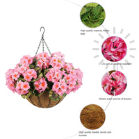 Set di fiori di geranio artificiali Garvee, 12 pezzi, resistenti alle intemperie, rosa, da appendere, per giardino e patio, cestino marrone