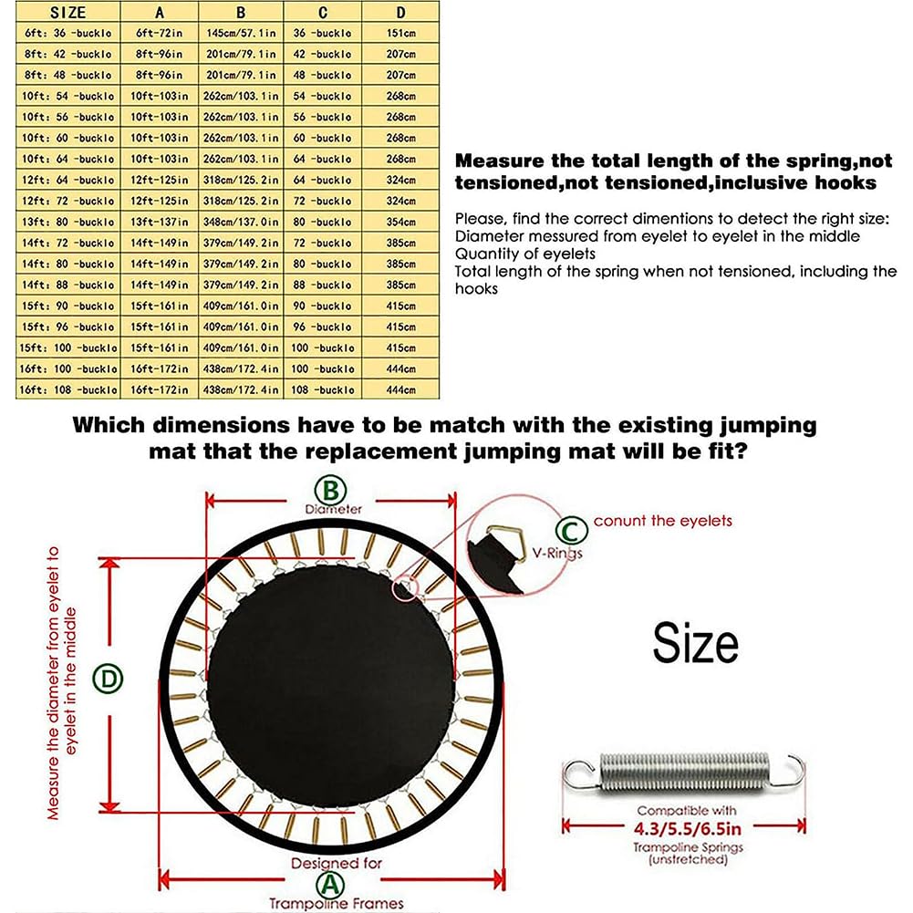 Tappetino di ricambio per trampolino Garvee Ø 306 cm con 64 occhielli Tappetino di sicurezza per trampolini rotondi Impermeabile Resistente ai raggi UV