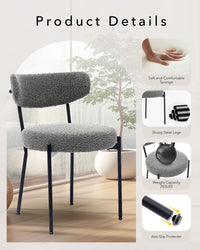 Set 2 sedute per Pranzo Garvee Mid Century Bouclé Viol e shinale regolabi Viol in metallo in schiuma ad alta densità Ergonomiche per sala da Pranzo Nero