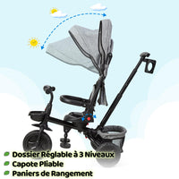 Triciclo per bambini Garvee scalabile 6 in 1, bicicletta per bambini con sedile reversibile per sole e pedali, grigio, da 10 mesi a 5 anni