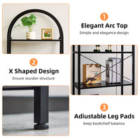 Libreria ad arco Garvee a 5 ripiani con struttura in metallo, moderna, aperta, per soggiorno, ufficio, camera da letto, robusta, antigraffio, effetto legno