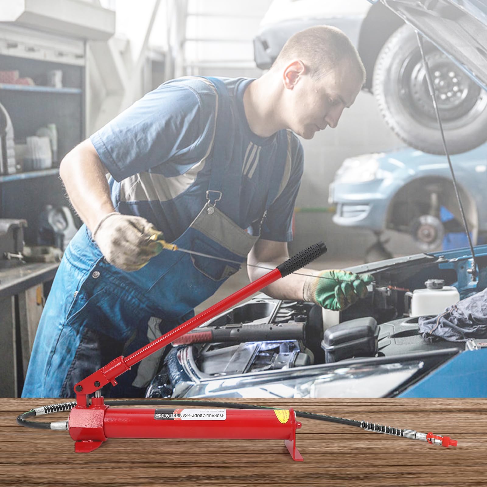 Garvee Porta Power Kit 12T Cric idraulico per impieghi gravosi, telaio in acciaio, set completo di riparazione con custodia per il trasporto per officina e cantiere, robusto, versatile, compatto