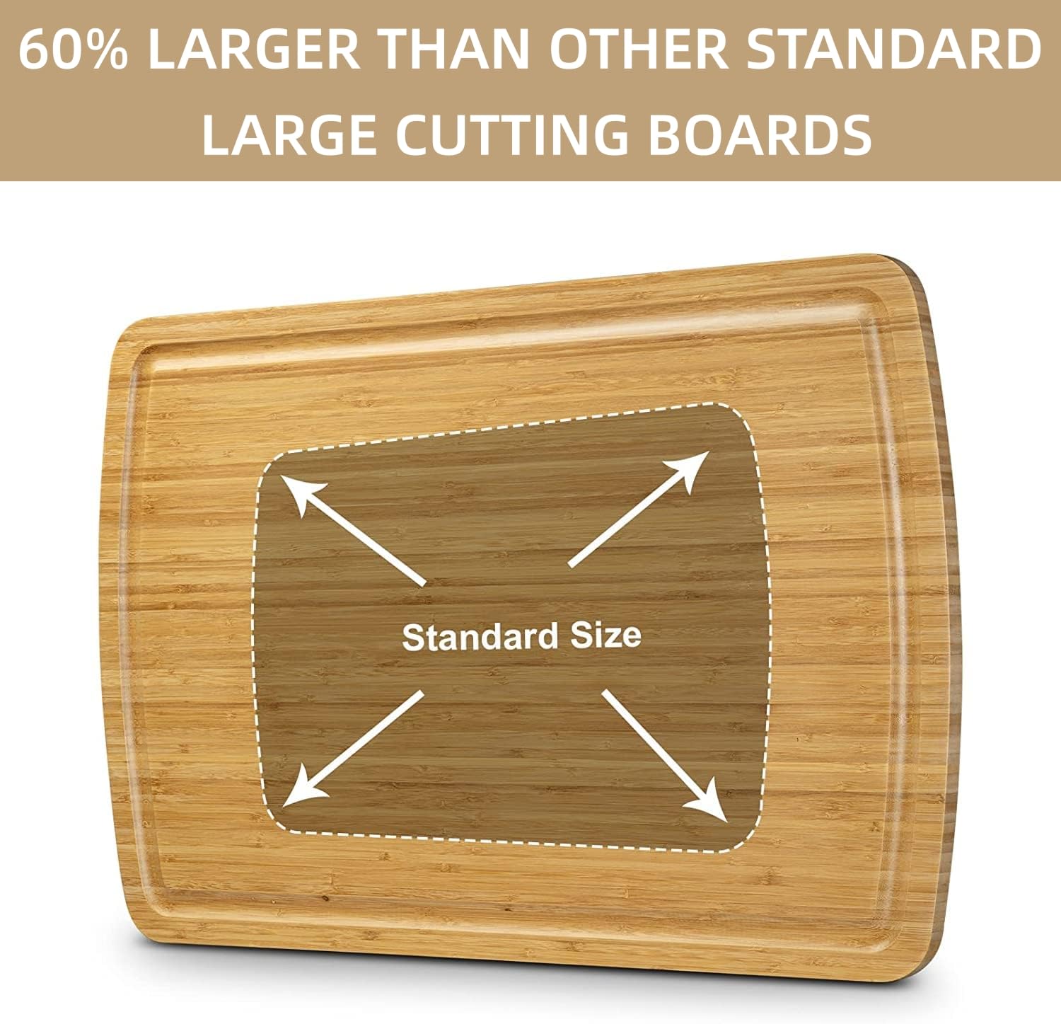Tagliere in bambù extra large Garvee 30x20" con scanalatura per il succo, bifacciale, robusto per cucina e griglia, legno naturale