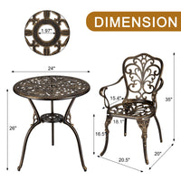Set da esterno Garvee da 3 pezzi in alluminio pressofuso con foro per ombrellone per giardino, balcone, terrazza, finitura in ottone retrò, robusto ed elegante