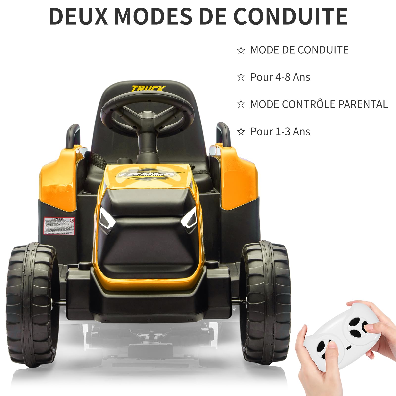 Trattore per bambini Garvee Kids Tractor 12V Twin Motor – Giallo classico con telecomando, rimorchio e suoni realistici per bambini e bambine dai 3 anni in su in giardino o cortile.
