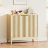 Credenza Garvee 31,5" a Canne Vertically, con 2 Ante, Ripiano Regolabile, MDF, Gambe in Legno, Moderna per Soggiorno e Cucina, Bianco - Oak