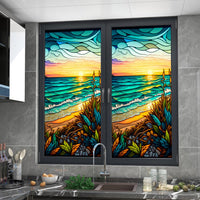 Pellicola per finestre in PVC Garvee 60x100cm motivo tramonto sul mare, protezione UV, isolamento termico, colorata, per finestre residenziali e uffici