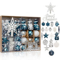 Set di palline di Natale Garvee da 70 pezzi, blu e argento, plastica infrangibile, decorazione per interni ed esterni, stella e Buon Natale, versatile