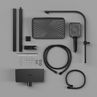 GARVEE Doccia a pioggia senza rubinetto con mensola – Colonna doccia regolabile in acciaio inox nero 30x20,5 cm