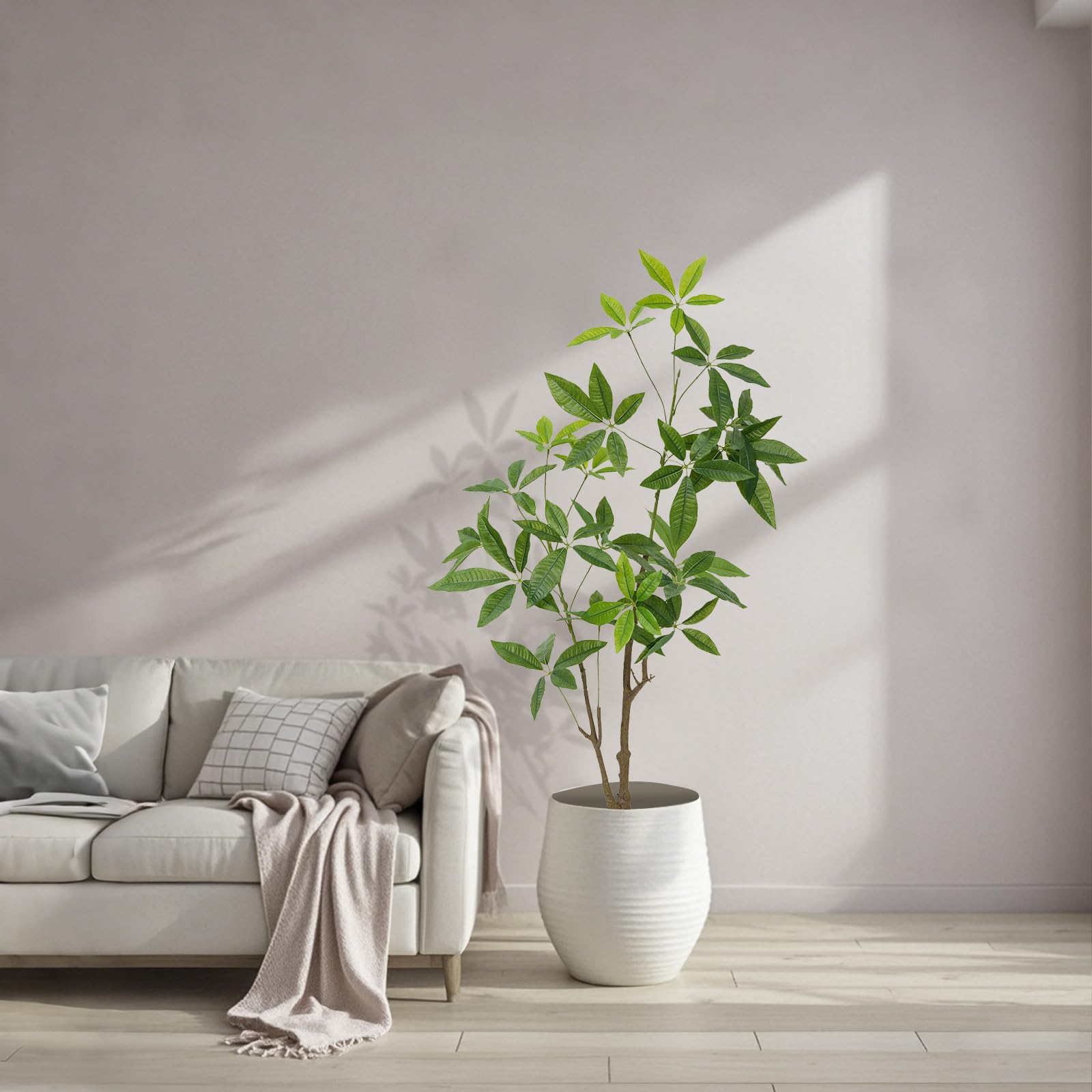 Albero dei soldi artificiale Garvee, 4 piedi, Pachira da interno, portafortuna, facile da pulire, foglie personalizzabili, durevoli, decorazione per ufficio e soggiorno, verde