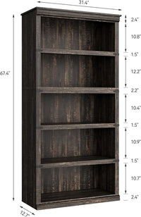 Scaffale in legno Garvee a 5 ripiani, 3+2 strati, antiribaltamento, stile fattoria, MDF e legno massello, soggiorno, ufficio, marrone