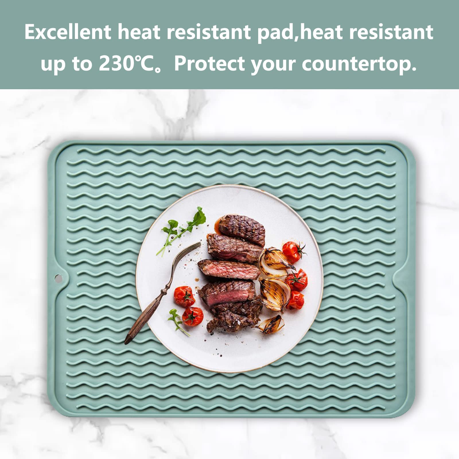 Tappetino drenante in silicone Garvee – Resistente al calore, antiscivolo, bifacciale con foro di scarico per cucina, lavello e uso quotidiano