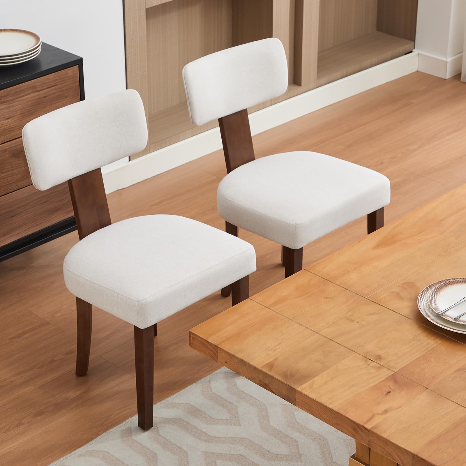 Sedie da pranzo Garvee, set da 2, rivestimento in tessuto, schienale ergonomico curvo, struttura in legno, antigraffio, beige, mobili per cucina e sala da pranzo