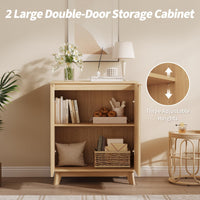 Mobile buffet Garvee con spazio di archiviazione, credenza in legno, 2 ante, ripiani regolabili, design scanalato, maniglie in metallo, naturale, sala da pranzo e soggiorno