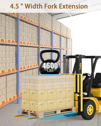 Estensione per forca per pallet Garvee, larghezza 4,5", lunghezza 60", gialla, per carrelli elevatori, magazzino, capacità di carico di 4600 libbre, cinghia di sicurezza in acciaio