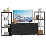 Garvee Mobile TV Stand With 9 Fabric Drawers & 2 Industrial 4-Tier Shelves For Living Rooms And Apartments, Wood And Steel, Stable, Modern Console - Black