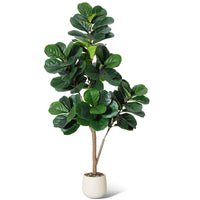 Albero artificiale Garvee Ficus Lyrata da 5 piedi con vaso bianco per la decorazione del soggiorno, PVC+PE, base in cemento stabile, 77 foglie realistiche