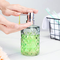 Garvee Set di 2 dispenser di sapone in vetro da 12 once con design a diamante, pompa in acciaio inossidabile, nero trasparente, per bagno e cucina