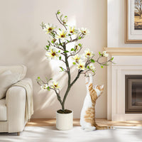 Albero di magnolia artificiale Garvee, 4 piedi, bianco, con rami regolabili, per uso interno ed esterno, ufficio e casa, materiale di alta qualità, base stabile
