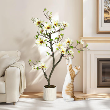 Albero di magnolia artificiale Garvee, 4 piedi, bianco, con rami regolabili, per uso interno ed esterno, ufficio e casa, materiale di alta qualità, base stabile