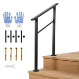 Garvee Corrimano Esterno per Scale 2 Gradini Regolabile 0°-45° Alluminio e Ferro Nero Kit Completo per Scale Esterne e Verande - Black-1 Pack