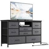 Cassettiera in tessuto Garvee con 8 cassetti, porta TV con prese LED per camera da letto, soggiorno, TV da 55'' in MDF beige - Beige