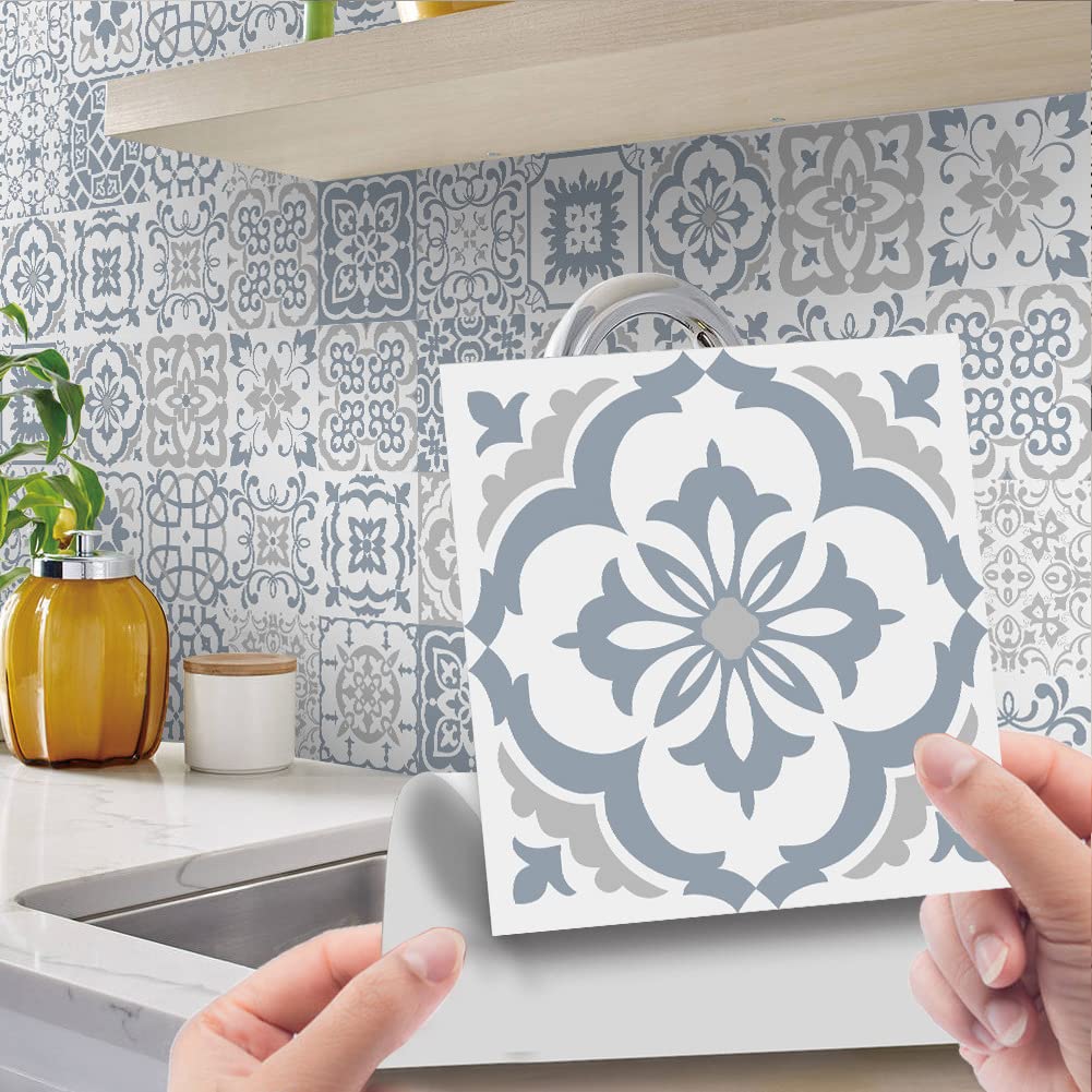 GARVEE 24 pezzi adesivi per piastrelle in vinile autoadesivi vintage per cucina e bagno 10x10 cm grigio resistenti all'acqua e al calore