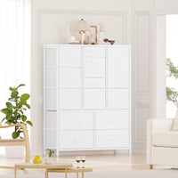 Cassettiera Garvee a 15 cassetti con piano in legno, struttura in metallo, cassetti in tessuto per camera da letto e corridoio, versatile, robusta, grigia