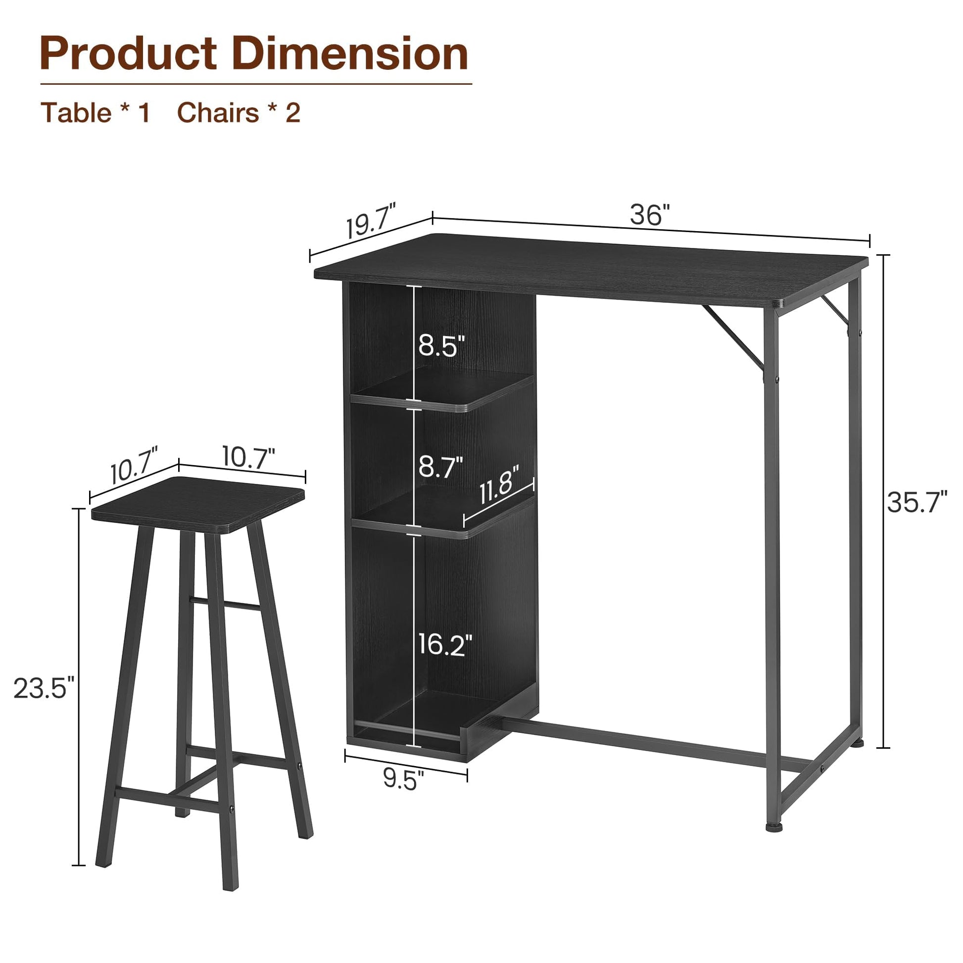 Set da pranzo piccolo Garvee da 36 pollici con contenitore, robusto ed ergonomico, MDF e acciaio, nero, per appartamenti e cucine
