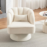 Poltrona girevole moderna Garvee a forma di botte, con rivestimento in velluto beige a 360°, per soggiorno e camera da letto - Beige