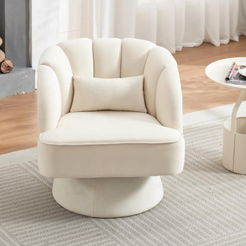 Poltrona girevole moderna Garvee a forma di botte, con rivestimento in velluto beige a 360°, per soggiorno e camera da letto