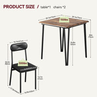 Set da pranzo Garvee per 2 persone con sedie imbottite, tavolo in MDF vintage, struttura in metallo robusto, salvaspazio, per cucina e stanze piccole, grigio/nero