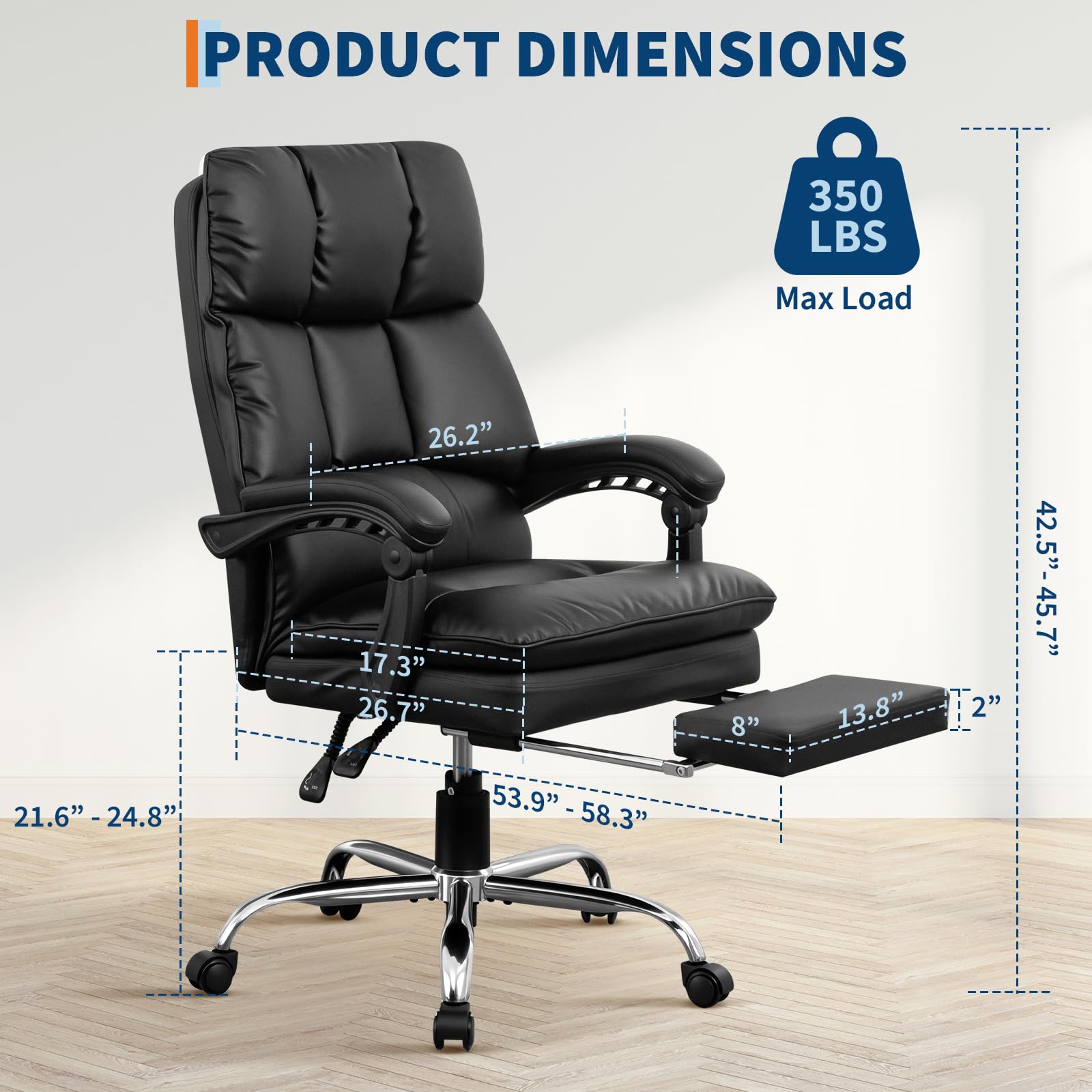 Sedia da ufficio Garvee in similpelle ergonomica regolabile con poggiapiedi, struttura in metallo, girevole a 360° per casa, ufficio, gaming, nera