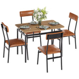 Set da Pranzo Garvee 5 Pezzi con Tavolo in MDF e Metallo e 4 Sedie Imbottite in PU Design Industriale per Appartamenti Nero