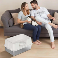 Lettiera per gatti Garvee in acciaio inox con coperchio, extra large, bordi alti, antigraffio, tappetino antiscivolo per uso domestico