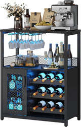 Garvee Weinschrank Weinregal Industrial con LED, Regolabile, Acciaio Nero, Porta Vetro, Per Cucina e Soggiorno 70x35x92 cm
