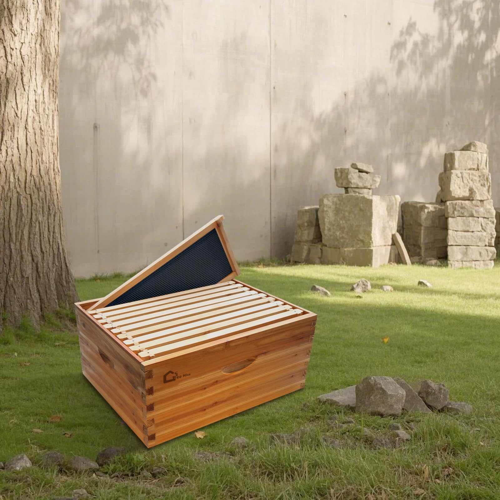 Arnia Garvee Langstroth Deep Brood da 10 telaini con rivestimento in cera d'api, legno di cedro, incastro a coda di rondine, basi in cera per forniture apistiche, 16-1/4"x19-7/8"x9-5/8", naturale