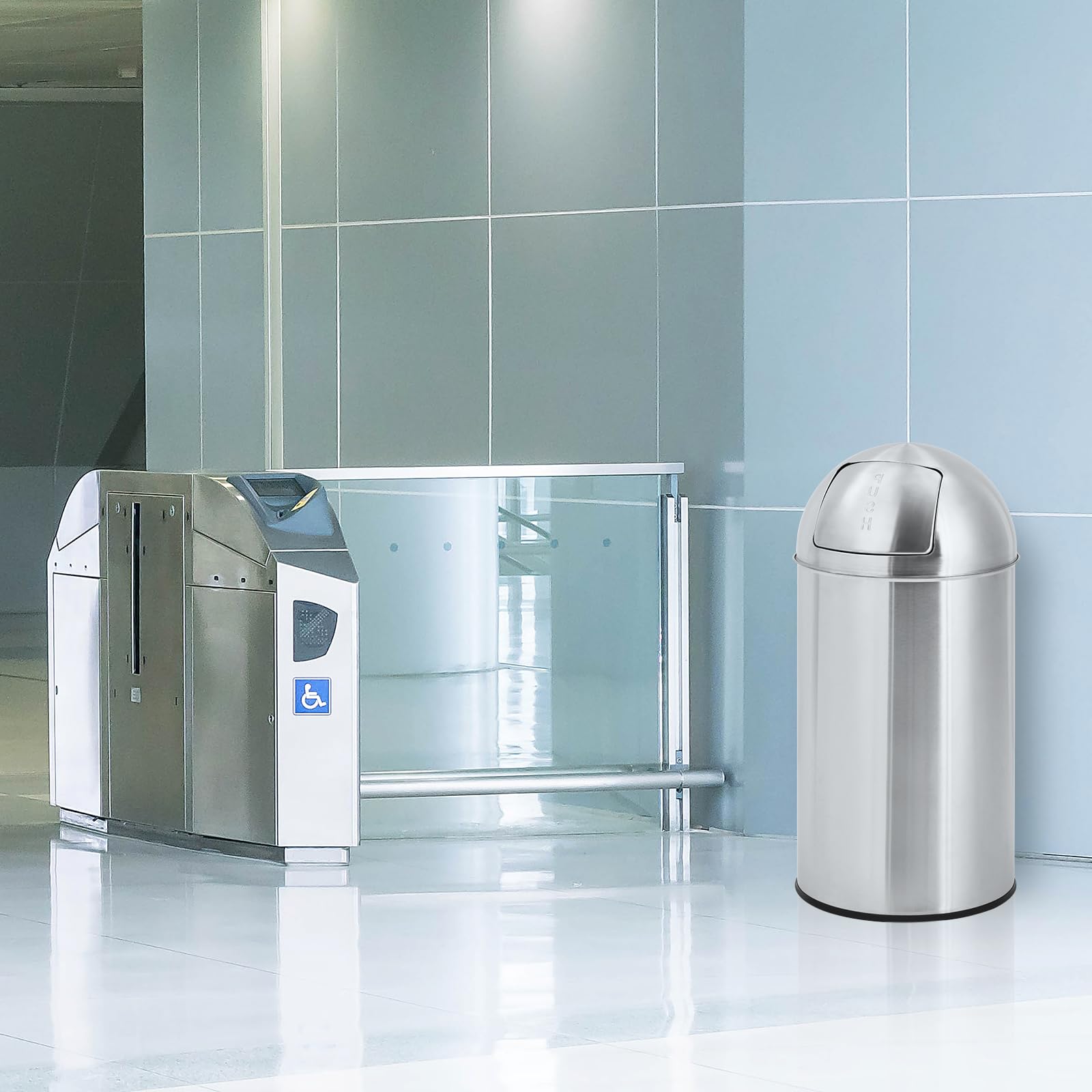 Pattumiera Garvee in acciaio inox da 18,5 galloni con coperchio a pressione per uso commerciale e all'aperto, 15,4x15,4x34,6 pollici, antiruggine
