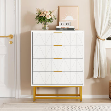 Cassettiera Garvee a 4 cassetti con ampio spazio di archiviazione, legno MDF, gambe in metallo dorato per camera da letto e corridoio, moderna, robusta, antigraffio