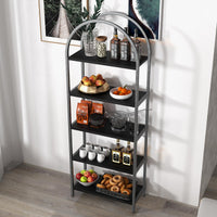 Libreria Garvee a 5 ripiani con struttura in metallo, ampio ripiano aperto, scaffalatura ad arco, nera per soggiorno e ufficio